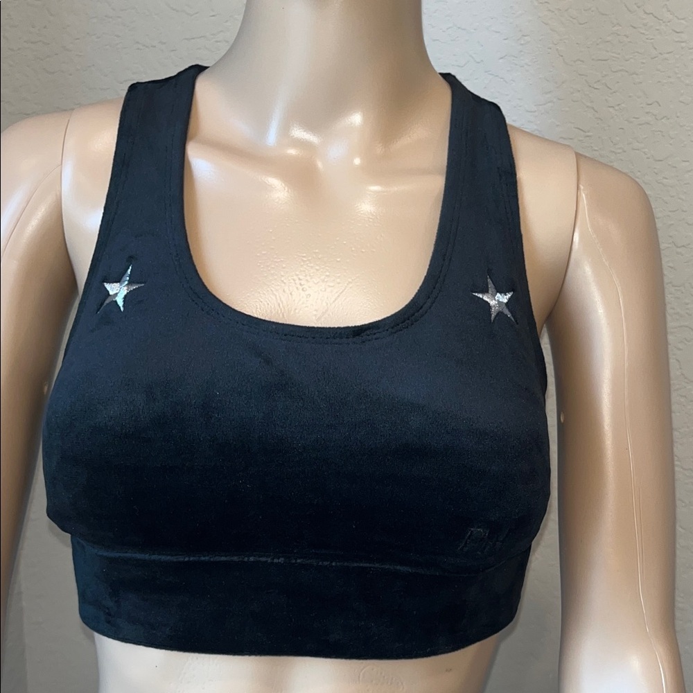 NWT Paris Hilton velour Black Star-Embellished Women's Sports Bra
